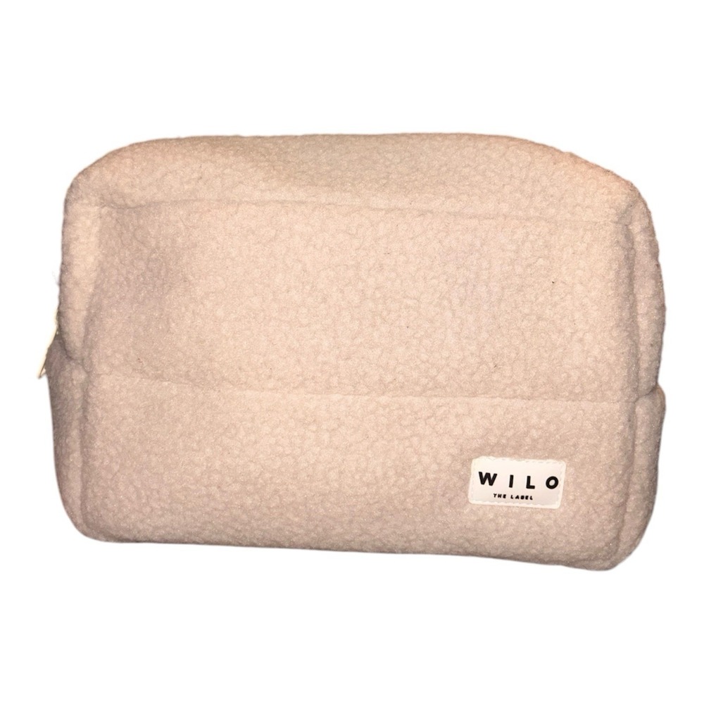 WILO The Label Teddy Sherpa Cosmetic Makeup Toiletry Travel Zip Pouch Cream Bag